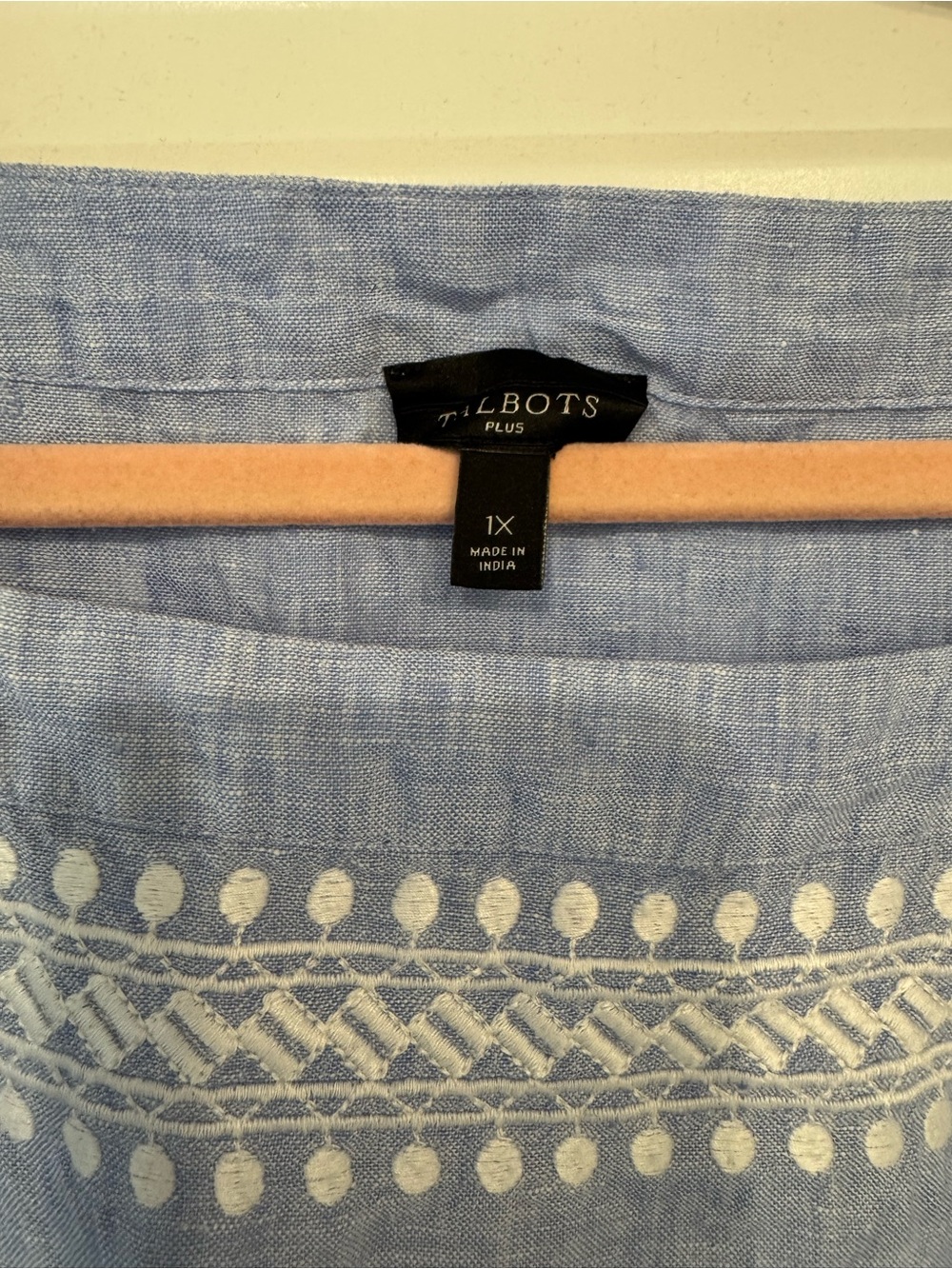 Talbots Light Blue Embroidered Linen-Blend Square Neck Top - Picture 4 of 8